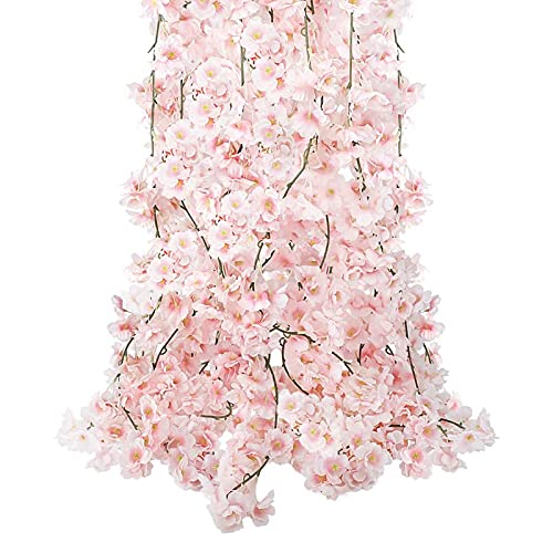 CEWOR 4pcs Artificial Cherry Blossom Silk Garland Hanging Garland for Wedding Home Bedroom Decor - 4