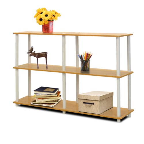 Furinno 99130BE/WH 3-Tier Double Size Storage Display Rack, Beech/White - Beech/White - Plastic Pole 2 x 2