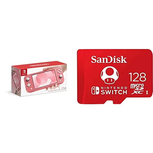 Nintendo Switch Lite - Coral with SanDisk 128GB MicroSDXC UHS-I Card for Nintendo Switch - Coral w/ 128GB Memory Card