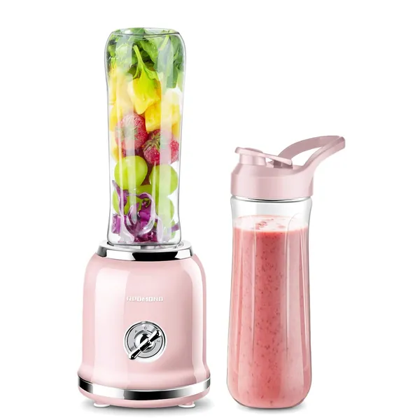 Personal Blender, REDMOND Powerful Smoothie Blender with 2 Portable Bottle 2 Speed Control & Pulse Function 6 Stainless Steel Blades, BPA Free (pink) - Pink