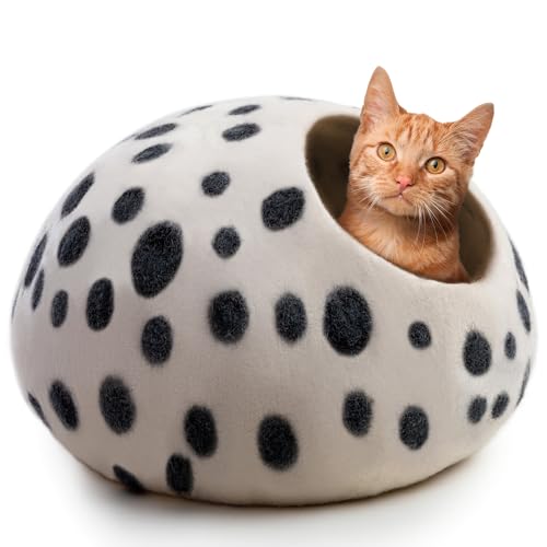 Woolygon Wool Cat Cave Bed Handcrafted from 100% Merino Wool, Eco-Friendly Felt Cat Cave for Indoor Cats and Kittens (Snow Leopard) - Snow Leopard