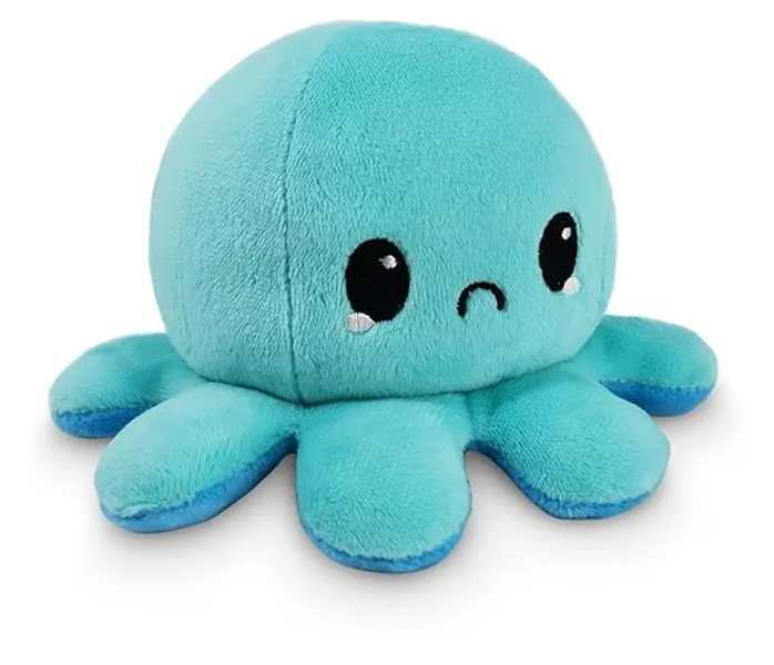 TeeTurtle - The Original Reversible Octopus Plushie - Happy Blue + Sad Light Blue - Cute Sensory Fidget Stuffed Animals That Show Your Mood 4 inch - Blue Happy + Light Blue Sad