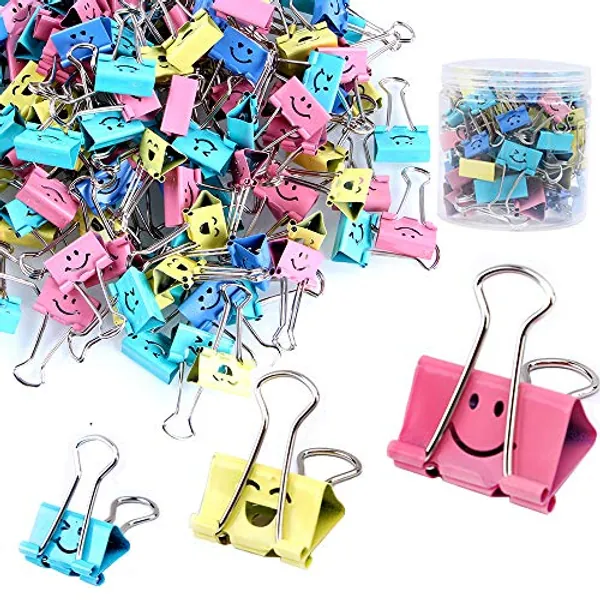 【80pack】Binder Clips, Limque Paper Clips,Paper Clamps with Colored Cute Hollow Smiling Face,80 Pcs Assorted Size Clips, for Office,Teacher Gifts and Kitchen - BC-80pack