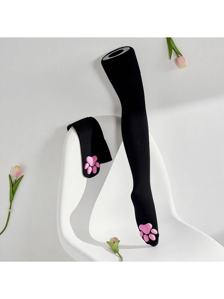 1pair Women's Cat Paw Plush Pad Socks, Cute Over Knee Socks For Cosplay & Party & Winter
