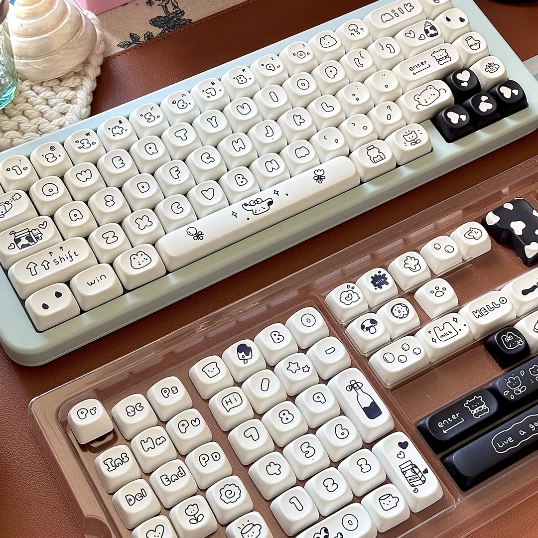 ECHOME Black and White Cow Theme Keycap Set