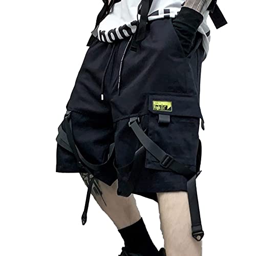 XYXIONGMAO Hip Hop Overol Pantalones cortos tácticos cargo para hombre, pantalones deportivos de atletismo, ropa de calle - L - Negro -