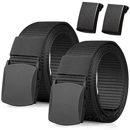 Boneke Cinturón de nylon, cinturón militar transpirable táctico para hombres, rápido a través de la seguridad del aeropuerto Metal, hebilla de plástico + hebilla de metal - Negro + Negro