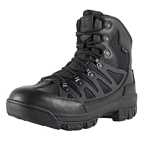 FREE SOLDIER Botas tácticas de Tiro Medio Alto Zapatos de Trekking de Invierno Botas de Cuero, Hombre - Cuero Negro - 43 EU