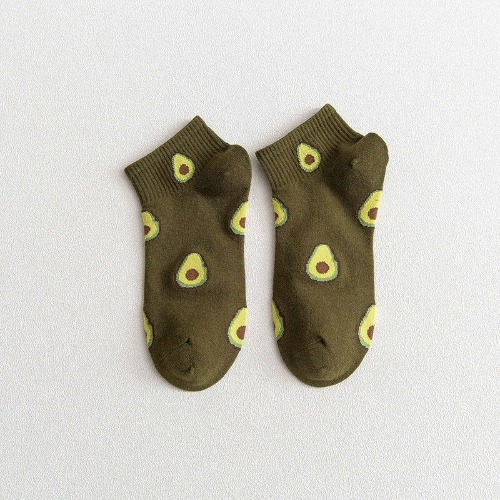 Avocado Patterned Short Ankle Socks (Adult Medium) - Olive Green / Adult Medium / Unisex