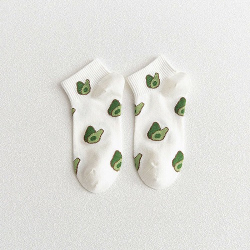 Avocado Patterned Short Ankle Socks (Adult Medium) - White / Adult Medium / Unisex