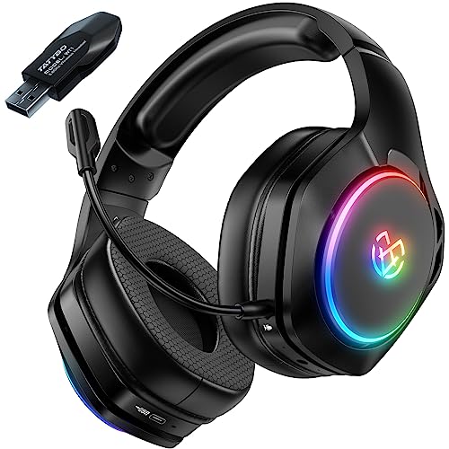 Tatybo Wireless Gaming Headset for PS4, PS5, PC - 2.4GHz Gaming Headphones with Detachable Noise Canceling Microphone, 30-Hr Battery Gaming Headsets for Laptop, Switch, Mac (Black) - Black