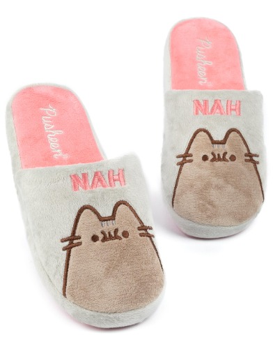 Pusheen Womens Slippers Adults Teens Cat Nah or Plush House Shoes - Grey 5.5-6.5