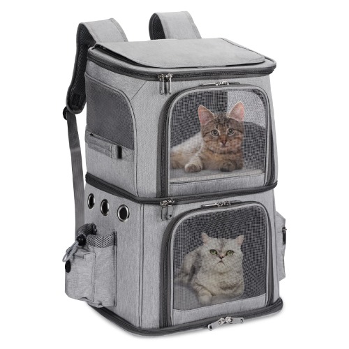 HOVONO Double-Compartment Pet Carrier Backpack for Small Cats and Dogs, Cat Travel Carrier for 2 Cats, Perfect for Traveling/Hiking /Camping, Grey - Large Grey