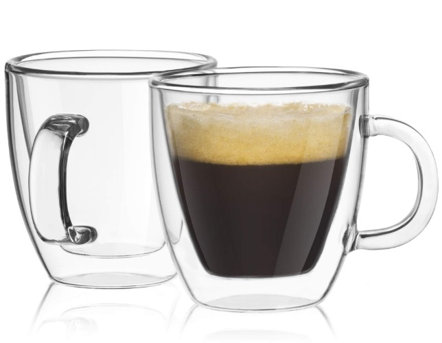 JoyJolt Savor Double Wall Insulated Glasses Espresso Mugs (Set of 2) - 5.4-Ounces - Glass 5.4 Fluid Ounces