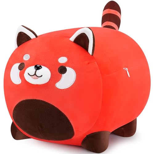 Auspicious beginning Red Panda Plush Pillows-16 Red Panda Plush Stuffed Animals, Cute Plushies Red Panda Anime Plush Pillows, Kawaii Panda Cuddle Pillow Christmas Birthday Gifts for Kids Boys Girls - Dark Red Panda - 16''
