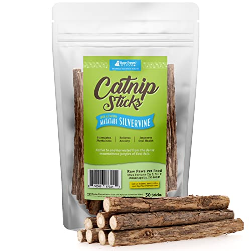 Raw Paws Silvervine for Cats (30-ct) - Silvervine Cat Toys for Indoor Cats - Catnip Sticks - Matatabi Cat Chew Stick - Silvervine Sticks for Cats, Silver Vine Sticks Cat Kicker Toy, Cat Toy Silvervine