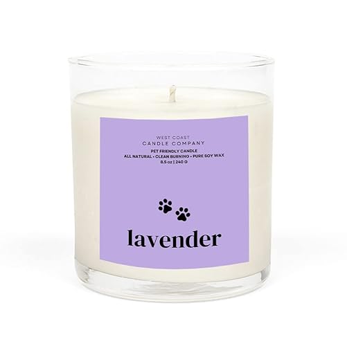 Pet Friendly Candle | Pet Safe Candle | All Natural Candle | Non-Toxic Candle | Pet Odor Eliminator | Pure Soy Candle | Dog & Cat Safe Candle| Up to 80 Hour Burn Time | 8.5 oz (Lavender) - Lavender
