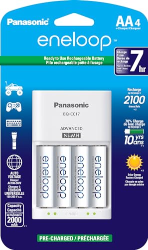 Panasonic K-KJ17MCA4BA Advanced Individual Cell Battery Charger Pack with 4 AA eneloop 2100 Cycle Rechargeable Batteries - AA - 4 Count (Pack of 1) - w/ Standard Charger