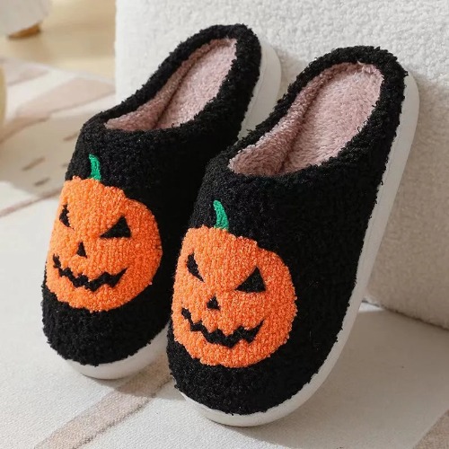 Halloween Pumpkin Slippers - Black / fits 36-37