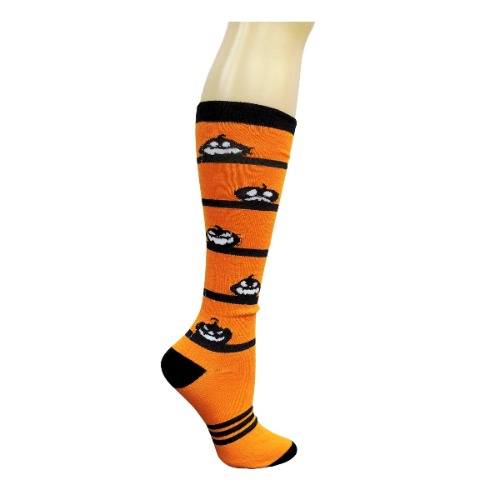 Halloween Knee High Socks for Women - Orange Pumpkin / Adult Medium