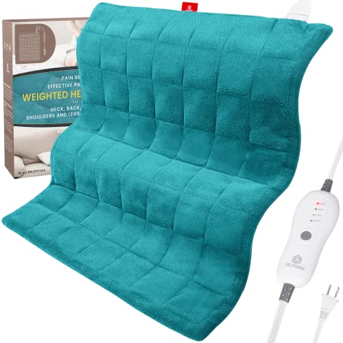 Weighted Heating Pad, 3.41lb Heating Pad Electric with 4 Heating Levels & 2 Hours Auto-off, Coral Fleece Heating Pad for Cramps Neck Shoulder, Fast Heating Dry& Moist Therapy Washable, Blue 20" x 24" - Blue - 20"x24"