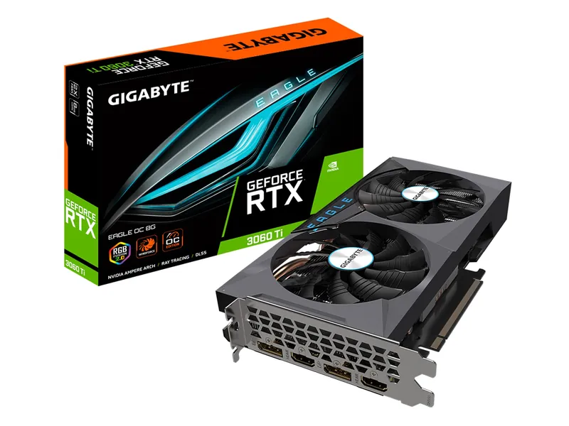 GIGABYTE GeForce RTX 3060 Ti Eagle OC 8G (REV2.0) Graphics Card, 2X WINDFORCE Fans, LHR, 8GB 256-bit GDDR6, GV-N306TEAGLE OC-8GD REV2.0 Video Card - 