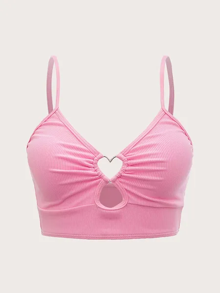ROMWE Sweetness Solid Heart-ring Linked Cut Out Bikini Top