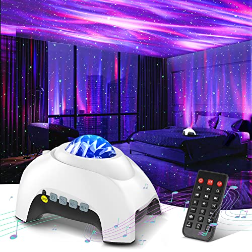 Northern Galaxy Light Aurora Projector with 33 Light Effects, Night Lights LED Star Projector for Bedroom Nebula Lamp, Remote Control, White Noises, Bluetooth Speaker for Parties(White) - White