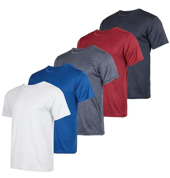 Real Essentials 5 Pack: Youth Dry-Fit Wicking Active Athletic Performance Short Sleeve T-Shirt Boys & Girls Shirts