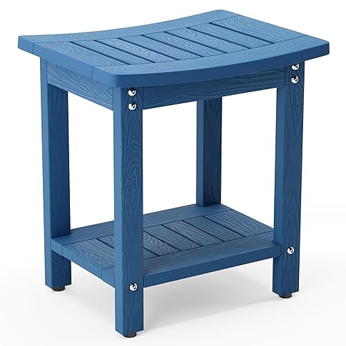 LUE BONA HDPS Shower Bench Seat, Non-Slip Shower Stool for Indoor/Outdoor Use, Bath Spa Foot Stool with Storage Shelf, Weather Resistant, Navy Blue - Navy Blue