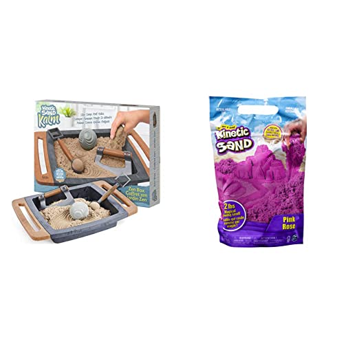 Kinetic Sand Kalm, Zen Garden Box Fidget Toy with All-Natural Kinetic Sand and 3 Tools & The Original Moldable Sensory Play Sand, Pink, 2 lb. Resealable Bag, Ages 3+ - Kinetic Sand Kalm - Box Fidget Toy + Play Sand