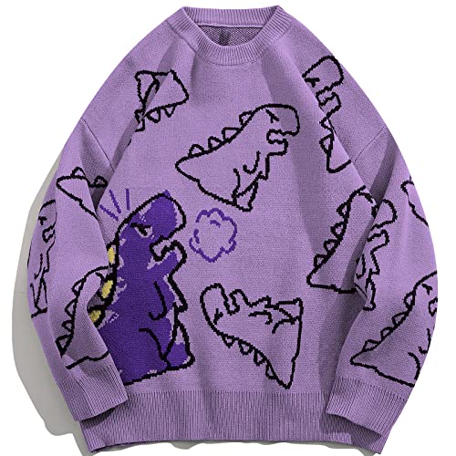 Aelfric Eden Mens Long Sleeve Van Gogh Printed Cable Knit Sweaters Casual Oversized Sweater Pullover - #06 Purple - Large