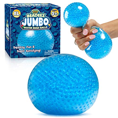 YoYa Toys Beadeez Squishy Stress Balls with Gel Water Beads - Jumbo Size - Anti-Stress ADHD Anxiety Relief Sensory Toy for Kids and Adults - Promote Calm Focus, Reduce Hand, Wrist Pain (Blue) - Blue