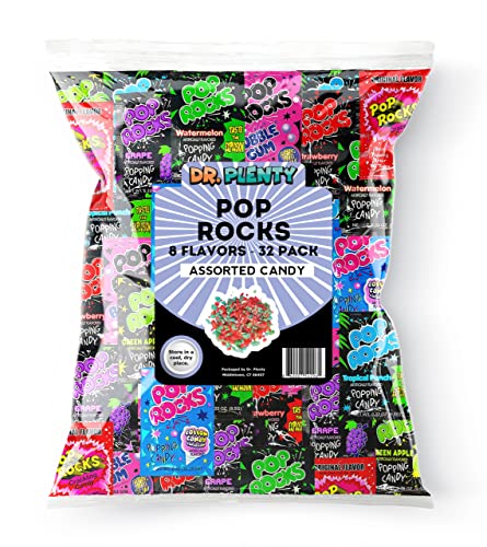 Pop Rocks Variety Mix - 32 Pack of 8 Flavors - Retro Crackling Rock Candy - Bulk Pack Includes Tropical Punch, Bubble Gum, Cotton Candy, Cherry, and Much More! - By Dr. Plenty