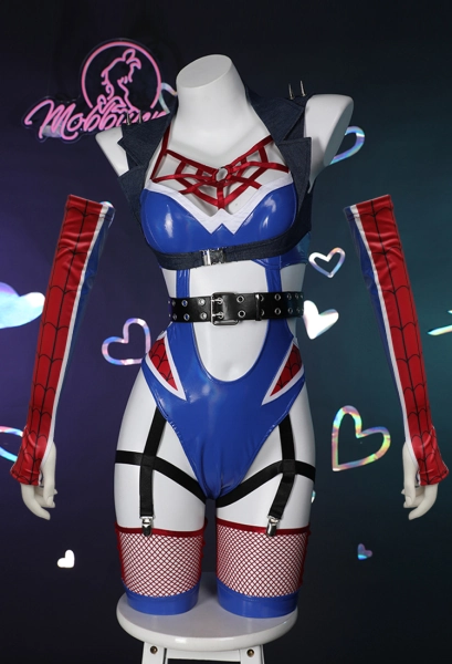 Punk Spider Sexy Lingerie Bodysuit and Jacket with Thigh-high Stockings and Belt Cosplay Costume