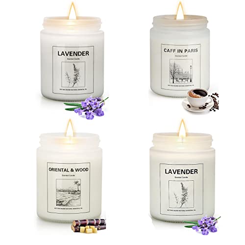 Kerzen Set Duftkerze aus Glas, 200 g x 4 Twilight Lavendel + Weißer Sand Fidschi & Kaffee, Geschenke für Frauen, Geeignet für Weihnachten, Geburtstag, Valentin (Glas 4-teiliges Set) - Glas 4-teiliges Set