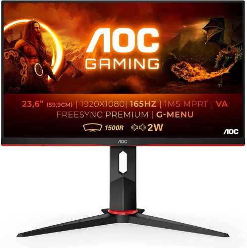 AOC Gaming C24G2AE - 24 Zoll FHD Curved Monitor, 165 Hz, 1ms, FreeSync Premium (1920x1080, HDMI, DisplayPort) schwarz - 