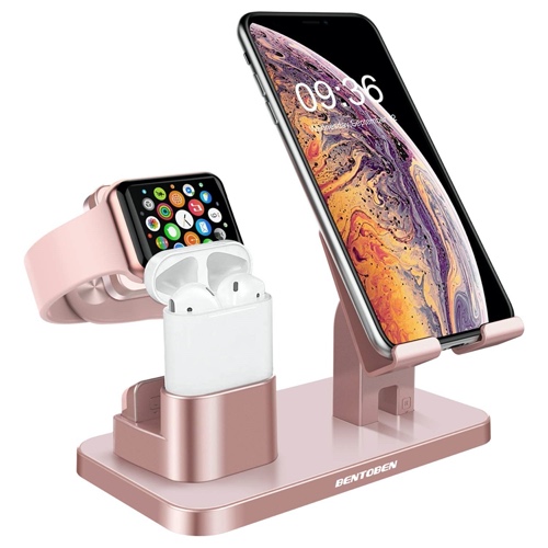 BENTOBEN 3-in-1 Charging Stand, Universal Charging Dock Station for Airpods 2/1 Apple Watch Series 6/5/4/3/2/1 iPhone 14 13 12 11 Pro SE XS Max XR X 8 7 6S 6 Plus Android Phone iPad Tablet, Rose Gold - S018-01/Rose Gold