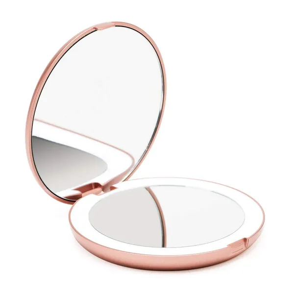 Fancii LED Lighted Travel Makeup Mirror, 1x/10x Magnification - Daylight LED, Compact, Portable, Large 5" Wide Illuminated Folding Mirror (Lumi) (Rose Gold) - Rose Gold