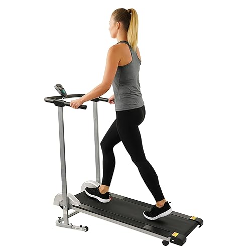 Sunny Health & Fitness Manual Walking Pad Treadmill for Home, Non-Electric, Fixed Incline, Compact with Handle Bar, Digital Monitor, Non-Slip Surface, Optional Free SunnyFit App Bluetooth Connection - Classic