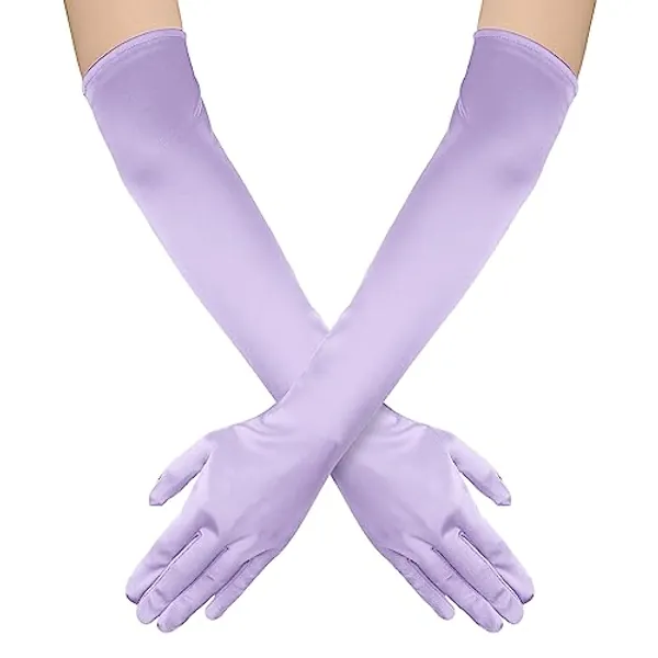 NQEUEPN Women Long Gloves, Long Elbow Satin Gloves 21" Stretchy 1920s Opera Gloves for Women Girls Evening Party Dance - (Light Purple)