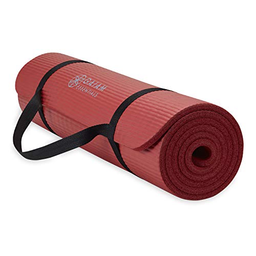 Gaiam Essentials Thick Yoga Mat Fitness & Exercise Mat with Easy-Cinch Yoga Mat Carrier Strap, 72"L x 24"W x 2/5 Inch Thick - Red