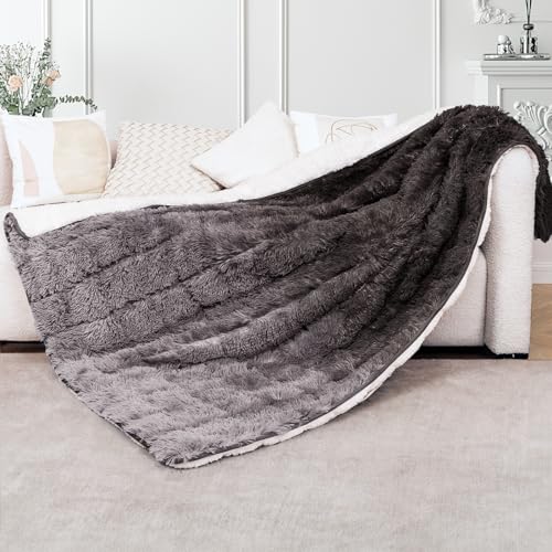 yescool Faux Fur Weighted Blanket 60"x80" 20lbs,Fuzzy Cozy Shaggy Weighted Blanket Queen Size for Adult，Fluffy Sherpa Comfy Heavy Blanket for Women Men,Warm Soft Plush Grey Blanket for Couch Sofa Bed - Grey - 60*80-20lbs