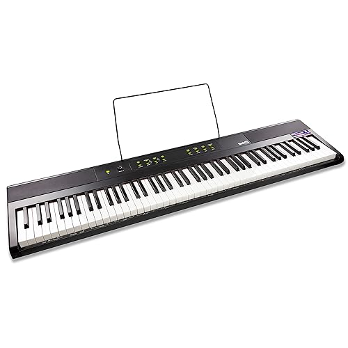 RockJam 88 Key Digital Piano with Full Size Semi-Weighted Keys, Power Supply, Sheet Music Stand, Piano Note Stickers & Simply Piano Lessons - 88-Key Digital Piano Button Edition