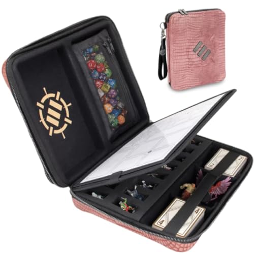 ENHANCE DnD Binder - Collector's Edition RPG Organizer Case with Built-in Character Sheet Holder and Erasable Scribe Panel, Dice Rolling Area, Removable Pen Pouch, Miniature Foam Tray (Dragon Pink) - Dragon Pink