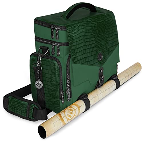 ENHANCE Collector's Edition RPG Adventurer's DnD Bag - Dragon Hide Exterior Travel RPG Bag with Tabletop Miniatures Storage Vault, Mat Holder, DnD Dice & Token Pockets, Fits 4-8 Books (Dragon Green) - Dragon Green
