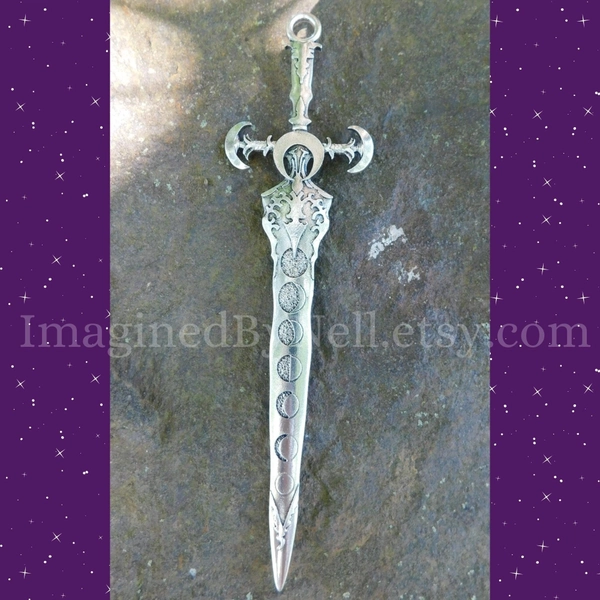 Dagger Hair Stick, Witch Athame, Moon Phase, Witch Hair Stick, Sword Hair Stick, Witch Sword, Moon Sword, Gothic Hair Stick, Moon Hair Stick