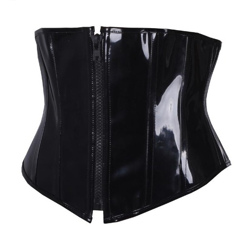 'Serpent' Black PU Goth Waist Corset - Black / XXL