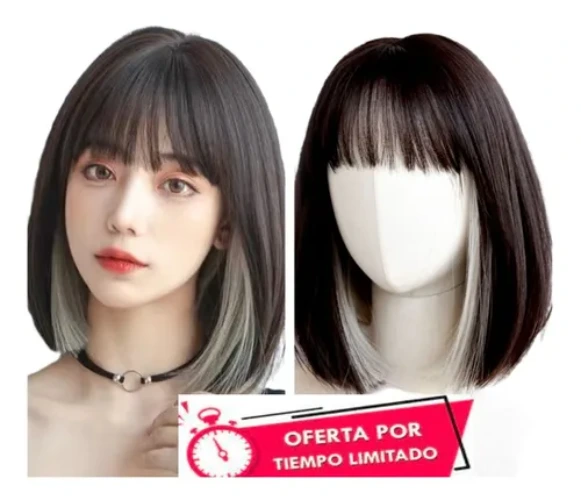 Peluca Negra Y Blanca Corta Natural Cosplay Para Mujer Dama
