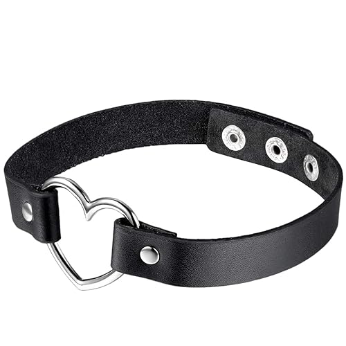 Cupimatch 2Pcs Punk Heart Charm Leather Collar Choker Necklace Adjustable 13"- 15.7"… - Updated Black